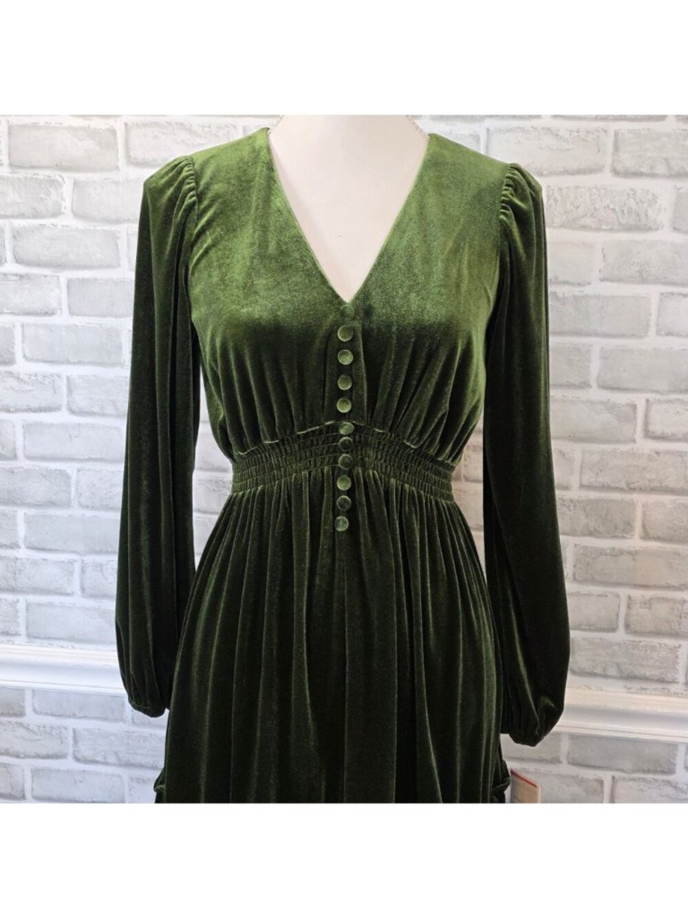 NWT Taylor Green Long Sleeve Luxury Velvet Ruffled Midi Whimsigoth Fairycore - Picture 2 of 11
